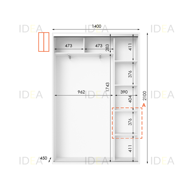 Шафа-купе IDEA серія 5 140 x 45 x 210 см Білий - изображение 2