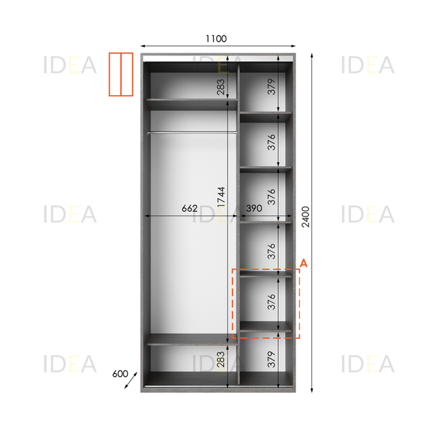 Шафа-купе IDEA серія 1 110 x 60 x 240 см Венге темний Дзеркало - изображение 2