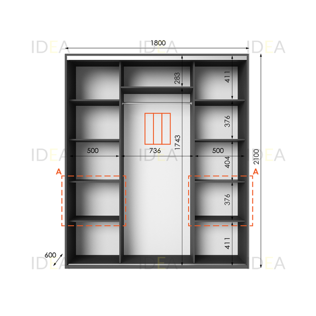 Шафа-купе IDEA серія 7 180 x 60 x 210 см Антрацит Дзеркало - изображение 2