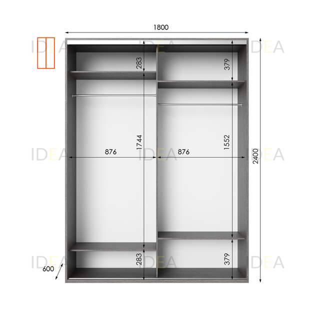 Шафа-купе IDEA серія 8 180 x 60 x 240 см Венге темний Дзеркало - зображення 2