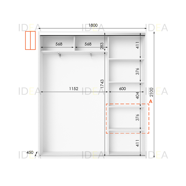 Шафа-купе IDEA серія 5 180 x 45 x 210 см Білий - изображение 2