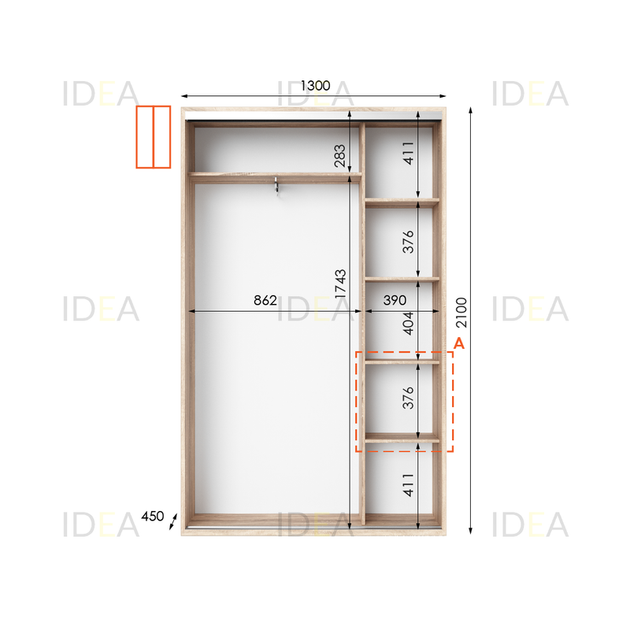 Шафа-купе IDEA серія 5 130 x 45 x 210 см Дуб сонома - изображение 2