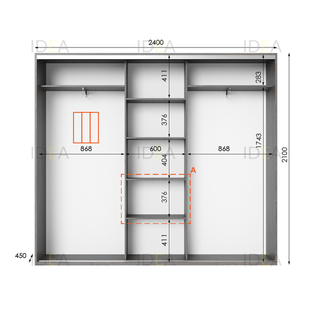 Шафа-купе IDEA серія 6 240 x 45 x 210 см Венге темний Дзеркало - Фото 2 Шафа-купе IDEA серія 6 240 x 45 x 210 см Венге темний Дзеркало - изображение 2