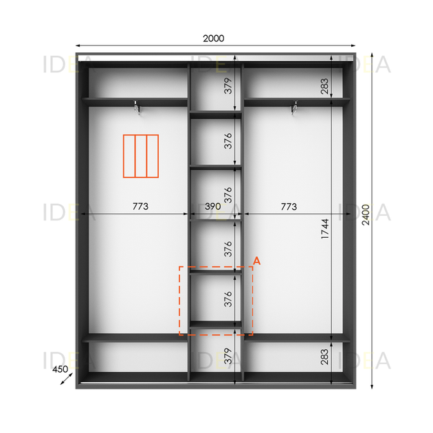 Шафа-купе IDEA серія 2 200 x 45 x 240 см Антрацит Дзеркало - изображение 2