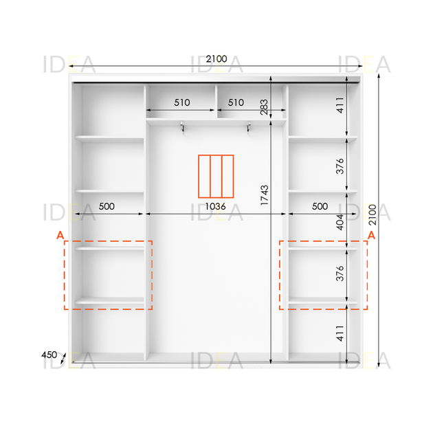Шафа-купе IDEA серія 7 210 x 45 x 210 см Білий - Фото 2 Шафа-купе IDEA серія 7 210 x 45 x 210 см Білий - изображение 2