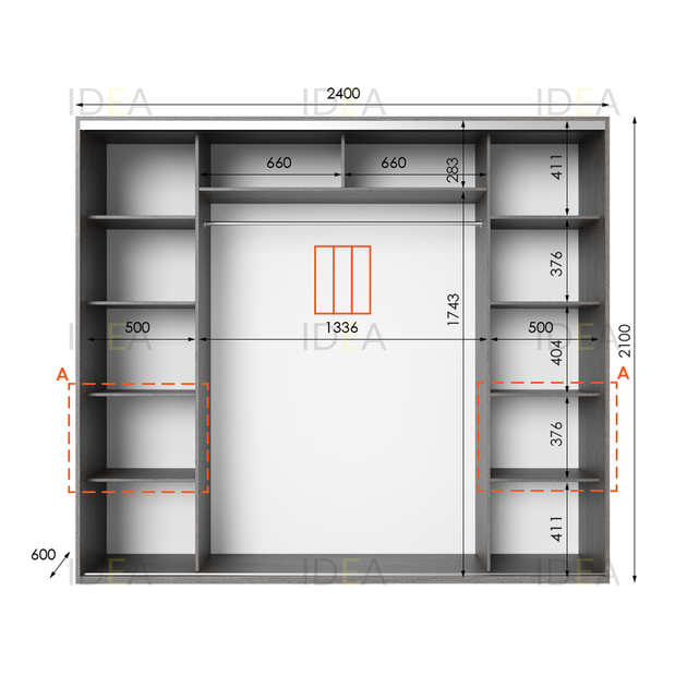 Шафа-купе IDEA серія 7 240 x 60 x 210 см Венге темний Дзеркало - Фото 2 Шафа-купе IDEA серія 7 240 x 60 x 210 см Венге темний Дзеркало - зображення 2