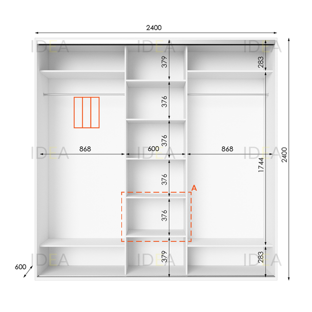 Шафа-купе IDEA серія 2 240 x 60 x 240 см Білий Дзеркало - изображение 2