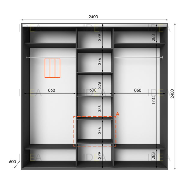 Шафа-купе IDEA серія 2 240 x 60 x 240 см Антрацит Дзеркало - зображення 2