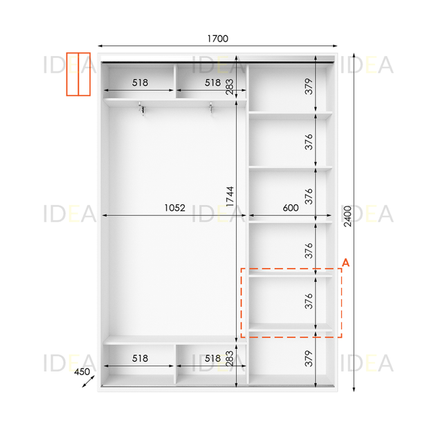 Шафа-купе IDEA серія 1 170 x 45 x 240 см Білий - Фото 2 Шафа-купе IDEA серія 1 170 x 45 x 240 см Білий - изображение 2