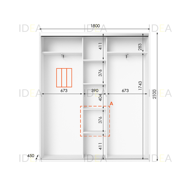 Шафа-купе IDEA серія 6 180 x 45 x 210 см Білий Дзеркало - Фото 2 Шафа-купе IDEA серія 6 180 x 45 x 210 см Білий Дзеркало - изображение 2
