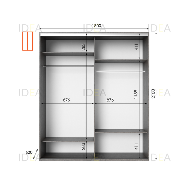 Шафа-купе IDEA серія 9 180 x 60 x 210 см Венге темний - Фото 2 Шафа-купе IDEA серія 9 180 x 60 x 210 см Венге темний - изображение 2