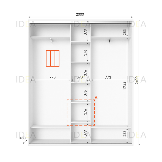 Шафа-купе IDEA серія 2 200 x 45 x 240 см Білий Дзеркало - Фото 2 Шафа-купе IDEA серія 2 200 x 45 x 240 см Білий Дзеркало - изображение 2