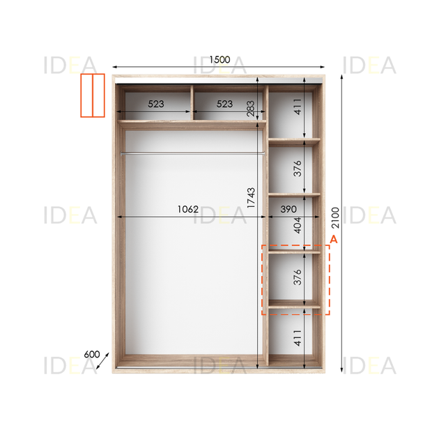 Шафа-купе IDEA серія 5 150 x 60 x 210 см Дуб сонома Дзеркало - изображение 2