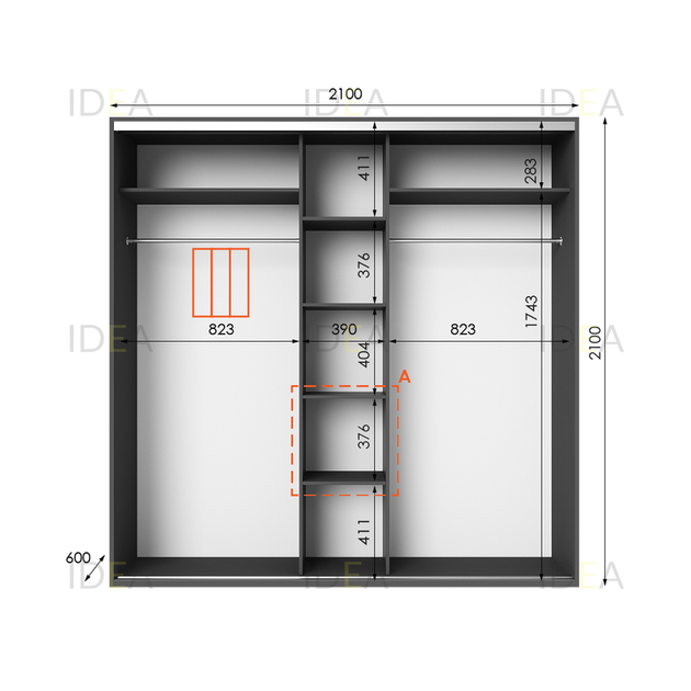 Шафа-купе IDEA серія 6 210 x 60 x 210 см Антрацит - Фото 2 Шафа-купе IDEA серія 6 210 x 60 x 210 см Антрацит - изображение 2