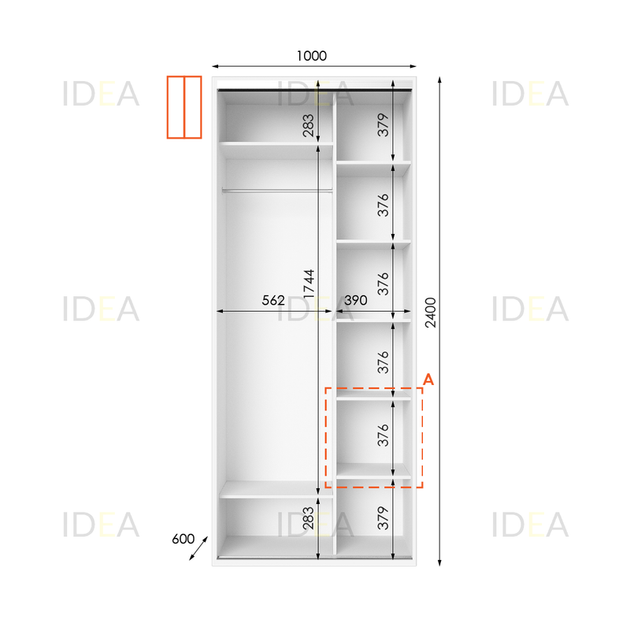 Шафа-купе IDEA серія 1 100 x 60 x 240 см Білий - изображение 2
