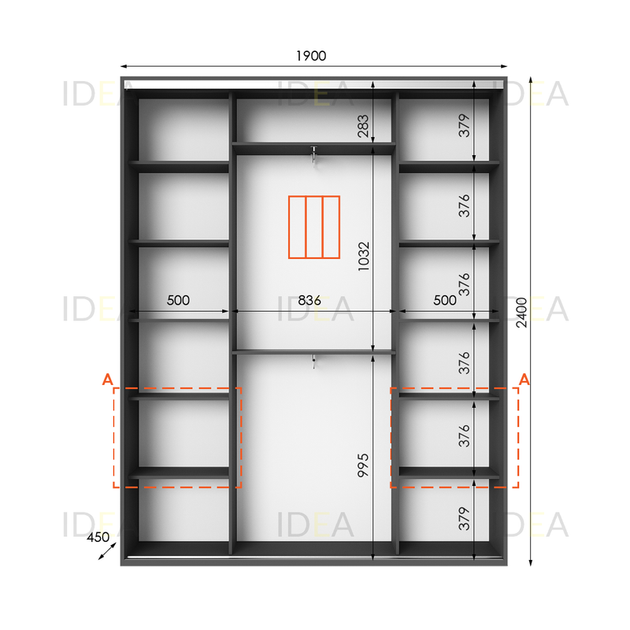 Шафа-купе IDEA серія 3 190 x 45 x 240 см Антрацит Дзеркало - изображение 2