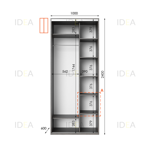 Шафа-купе IDEA серія 1 100 x 60 x 240 см Венге темний Дзеркало - изображение 2