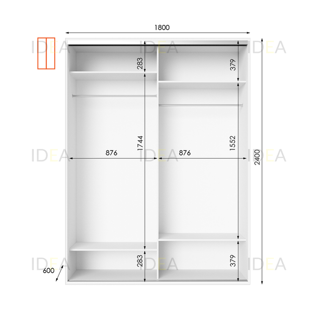 Шафа-купе IDEA серія 8 180 x 60 x 240 см Білий Дзеркало - Фото 2 Шафа-купе IDEA серія 8 180 x 60 x 240 см Білий Дзеркало - изображение 2