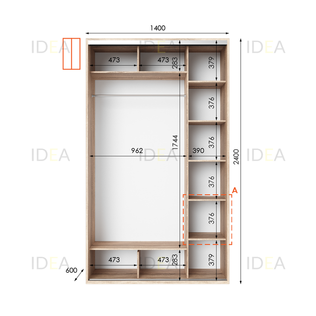 Шафа-купе IDEA серія 1 140 x 60 x 240 см Дуб сонома - изображение 2