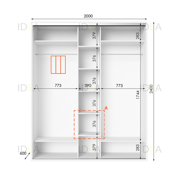 Шафа-купе IDEA серія 2 200 x 60 x 240 см Білий Дзеркало - изображение 2