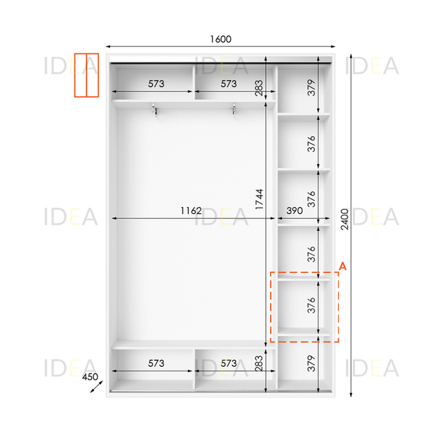 Шафа-купе IDEA серія 1 160 x 45 x 240 см Білий - Фото 2 Шафа-купе IDEA серія 1 160 x 45 x 240 см Білий - изображение 2