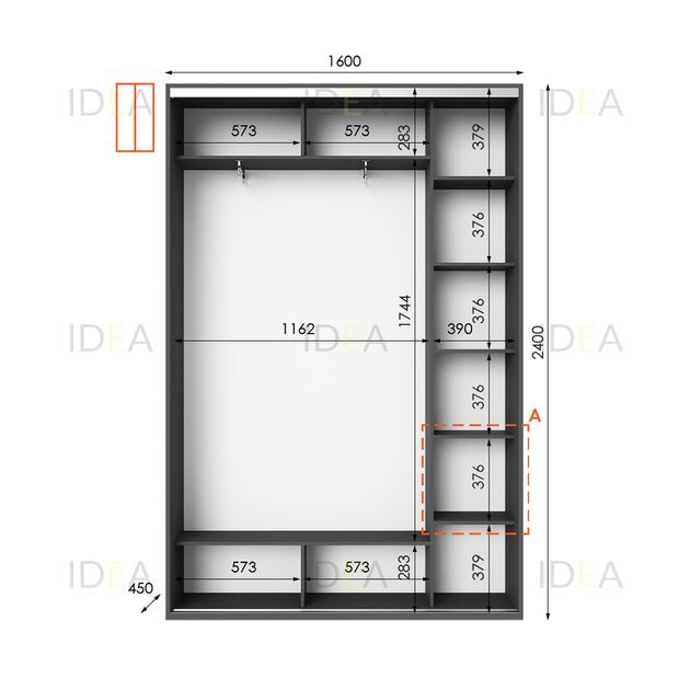 Шафа-купе IDEA серія 1 160 x 45 x 240 см Антрацит Дзеркало - изображение 2