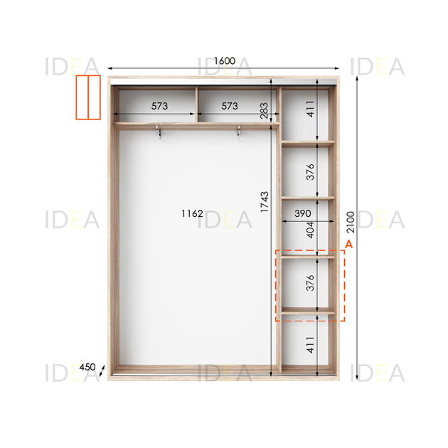 Шафа-купе IDEA серія 5 160 x 45 x 210 см Дуб сонома - изображение 2
