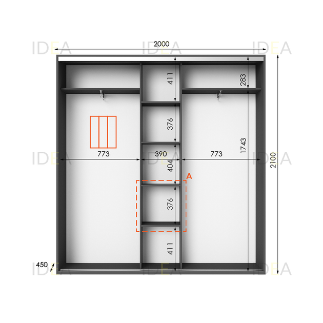 Шафа-купе IDEA серія 6 200 x 45 x 210 см Антрацит Дзеркало - Фото 2 Шафа-купе IDEA серія 6 200 x 45 x 210 см Антрацит Дзеркало - изображение 2