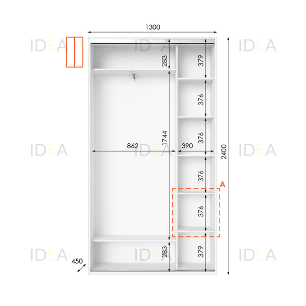Шафа-купе IDEA серія 1 130 x 45 x 240 см Білий - Фото 2 Шафа-купе IDEA серія 1 130 x 45 x 240 см Білий - изображение 2