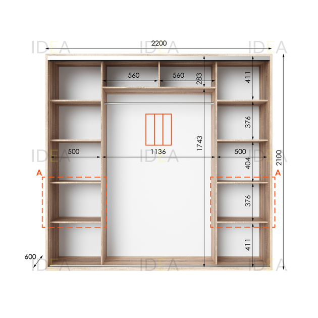 Шафа-купе IDEA серія 7 220 x 60 x 210 см Дуб сонома Дзеркало - Фото 2 Шафа-купе IDEA серія 7 220 x 60 x 210 см Дуб сонома Дзеркало - изображение 2