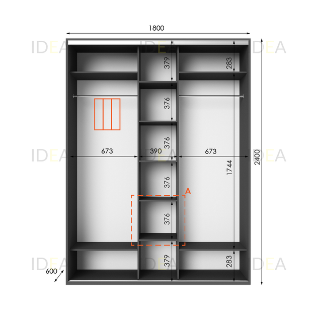 Шафа-купе IDEA серія 2 180 x 60 x 240 см Антрацит Дзеркало - изображение 2