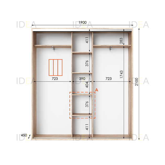 Шафа-купе IDEA серія 6 190 x 45 x 210 см Дуб сонома Дзеркало - Фото 2 Шафа-купе IDEA серія 6 190 x 45 x 210 см Дуб сонома Дзеркало - изображение 2