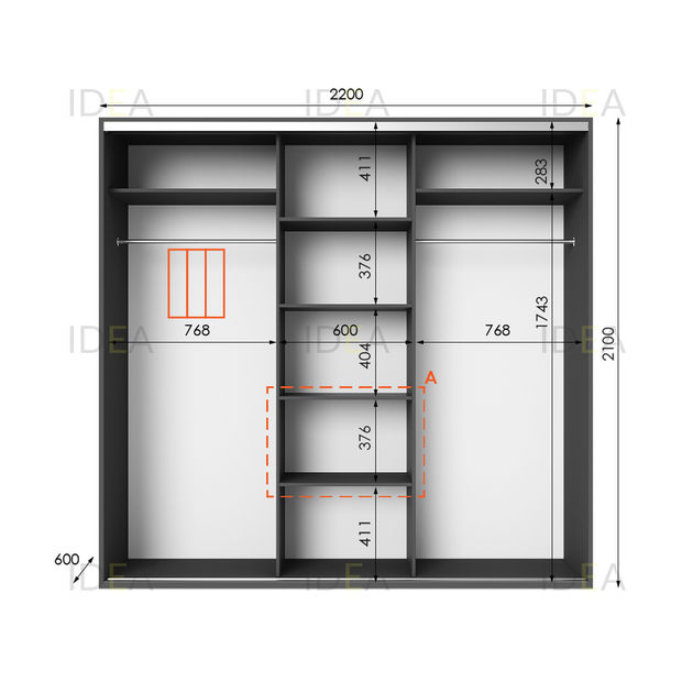 Шафа-купе IDEA серія 6 220 x 60 x 210 см Антрацит - изображение 2