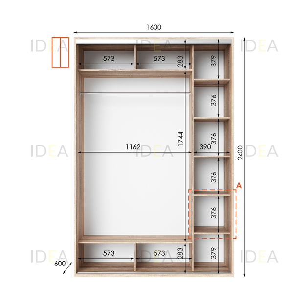Шафа-купе IDEA серія 1 160 x 60 x 240 см Дуб сонома - Фото 2 Шафа-купе IDEA серія 1 160 x 60 x 240 см Дуб сонома - изображение 2