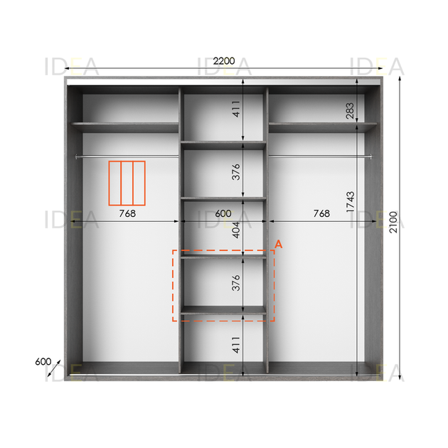 Шафа-купе IDEA серія 6 220 x 60 x 210 см Венге темний - Фото 2 Шафа-купе IDEA серія 6 220 x 60 x 210 см Венге темний - изображение 2