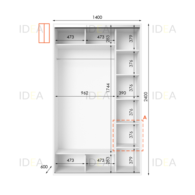 Шафа-купе IDEA серія 1 140 x 60 x 240 см Білий - изображение 2