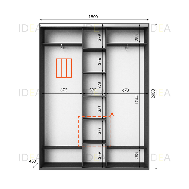Шафа-купе IDEA серія 2 180 x 45 x 240 см Антрацит Дзеркало - изображение 2