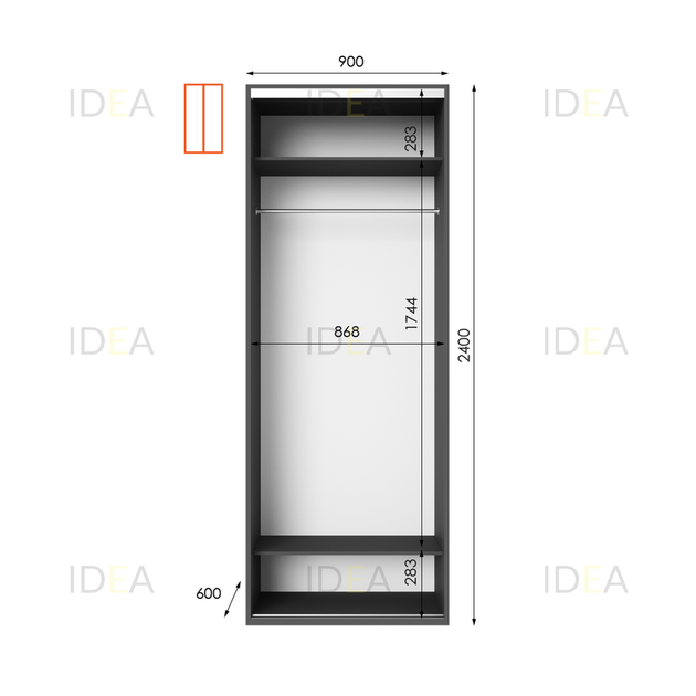 Шафа-купе IDEA серія 8 90 x 60 x 240 см Антрацит - Фото 2 Шафа-купе IDEA серія 8 90 x 60 x 240 см Антрацит - зображення 2