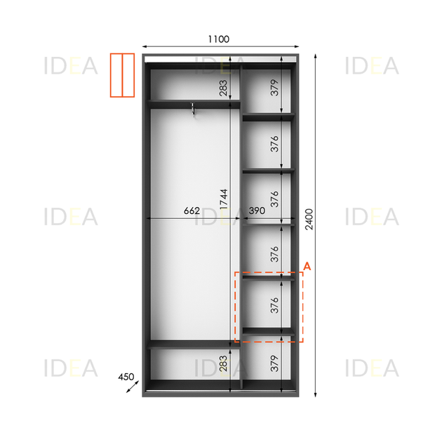 Шафа-купе IDEA серія 1 110 x 45 x 240 см Антрацит Дзеркало - Фото 2 Шафа-купе IDEA серія 1 110 x 45 x 240 см Антрацит Дзеркало - изображение 2