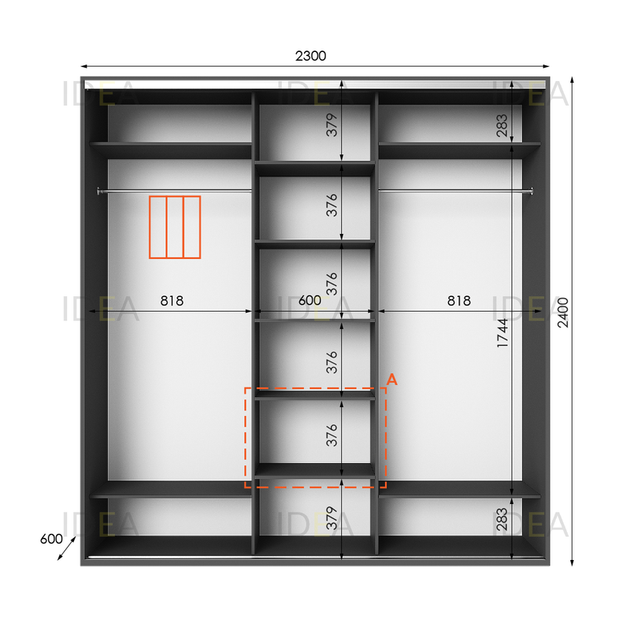 Шафа-купе IDEA серія 2 230 x 60 x 240 см Антрацит Дзеркало - изображение 2