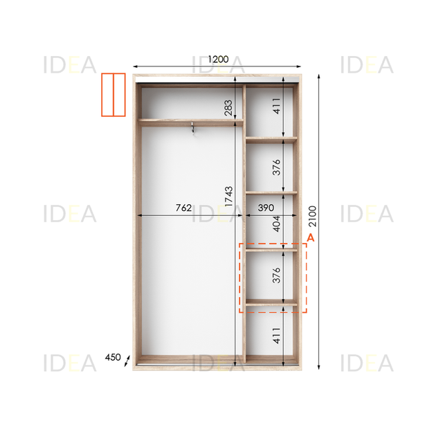 Шафа-купе IDEA серія 5 120 x 45 x 210 см Дуб сонома - изображение 2