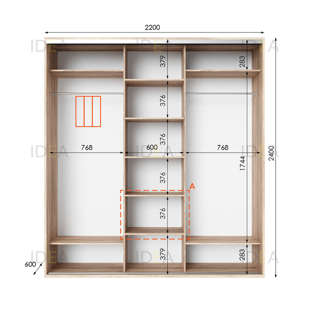Шафа-купе IDEA серія 2 220 x 60 x 240 см Дуб сонома Дзеркало - изображение 2