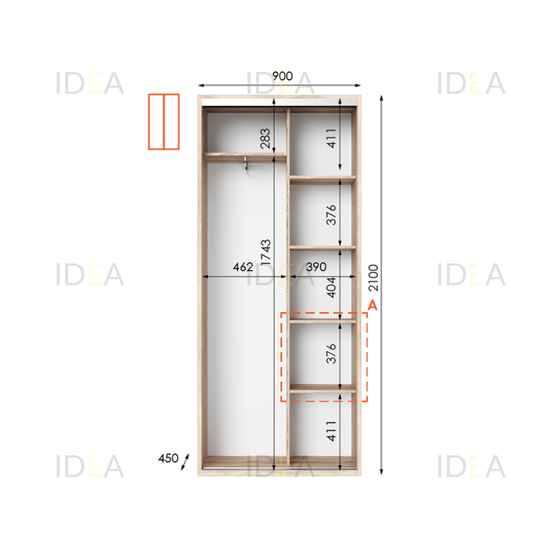 Шафа-купе IDEA серія 10 90 x 45 x 210 см Дуб сонома - Фото 2 Шафа-купе IDEA серія 10 90 x 45 x 210 см Дуб сонома - зображення 2