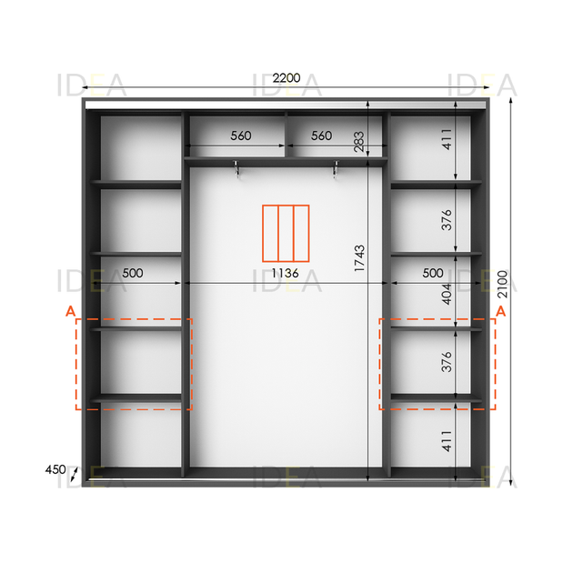 Шафа-купе IDEA серія 7 220 x 45 x 210 см Антрацит - Фото 2 Шафа-купе IDEA серія 7 220 x 45 x 210 см Антрацит - изображение 2
