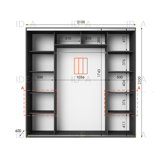 Шафа-купе IDEA серія 7 210 x 60 x 210 см Антрацит Дзеркало - изображение 2