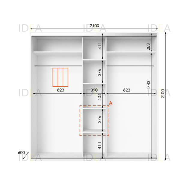 Шафа-купе IDEA серія 6 210 x 60 x 210 см Білий - Фото 2 Шафа-купе IDEA серія 6 210 x 60 x 210 см Білий - изображение 2
