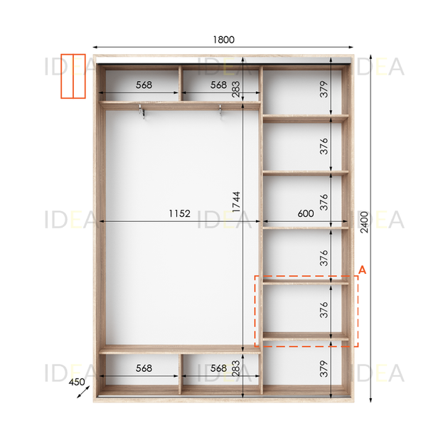 Шафа-купе IDEA серія 1 180 x 45 x 240 см Дуб сонома - Фото 2 Шафа-купе IDEA серія 1 180 x 45 x 240 см Дуб сонома - изображение 2