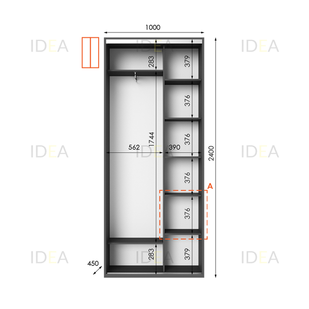 Шафа-купе IDEA серія 1 100 x 45 x 240 см Антрацит - Фото 2 Шафа-купе IDEA серія 1 100 x 45 x 240 см Антрацит - изображение 2