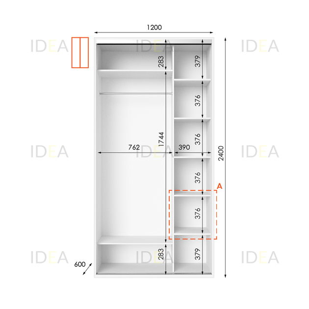 Шафа-купе IDEA серія 1 120 x 60 x 240 см Білий - изображение 2