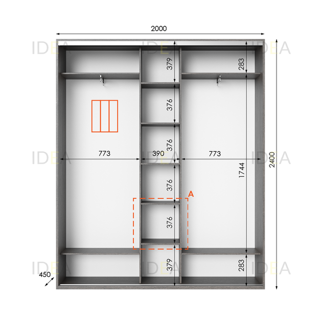 Шафа-купе IDEA серія 2 200 x 45 x 240 см Венге темний Дзеркало - зображення 2